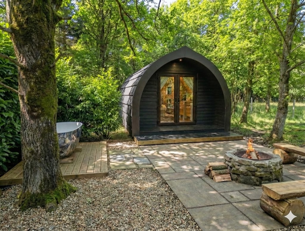 (AI Generated) Glamping pod set in private Cumbrian woodland, Tarn Sike Retreat